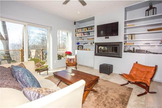 Modern living room with mountain views